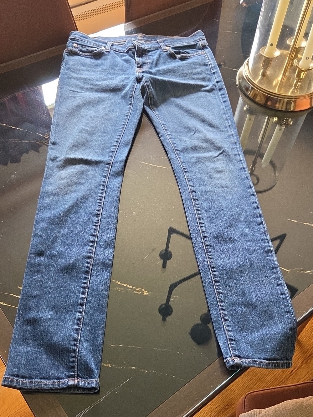 7 For All Mankind Skinny Jeans in Blue Wash Womens